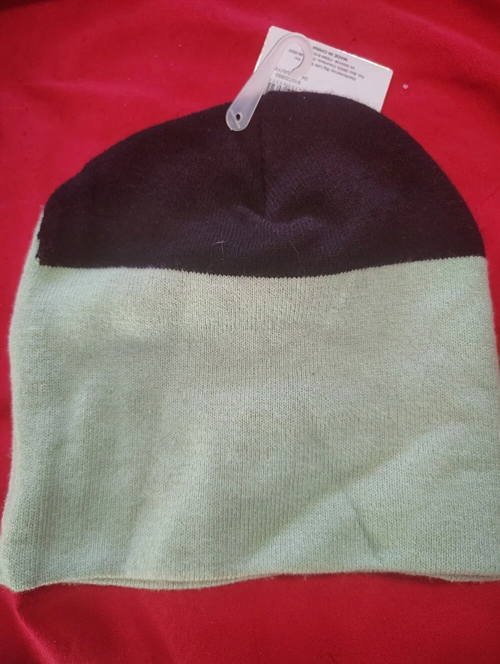 Cute Face Knit Beanie in Mint Green with Black Accents